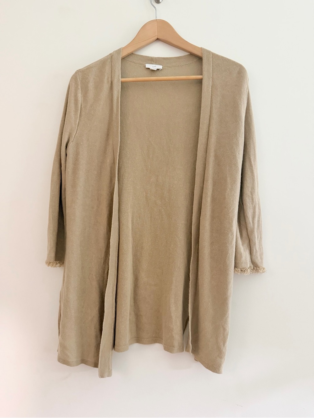 J. Jill Linen Blend Light Taupe Open-Front Women’s Cardigan Sweater W Frill XS